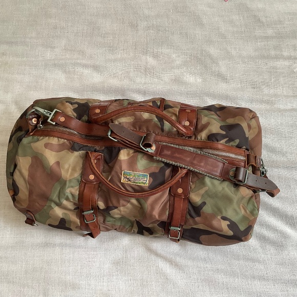 Ralph Lauren Other - •Ralph Lauren Vintage Rare  Green Camo Print Brown Leather Yosemite Duffel Bag